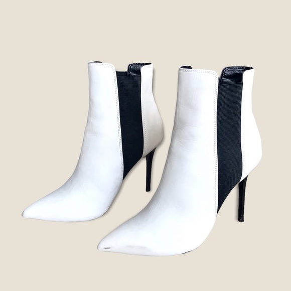 Tony Bianco Black White Leather Stiletto Heeled Casual/Formal Chic Ankle Booties - Picture 6 of 16